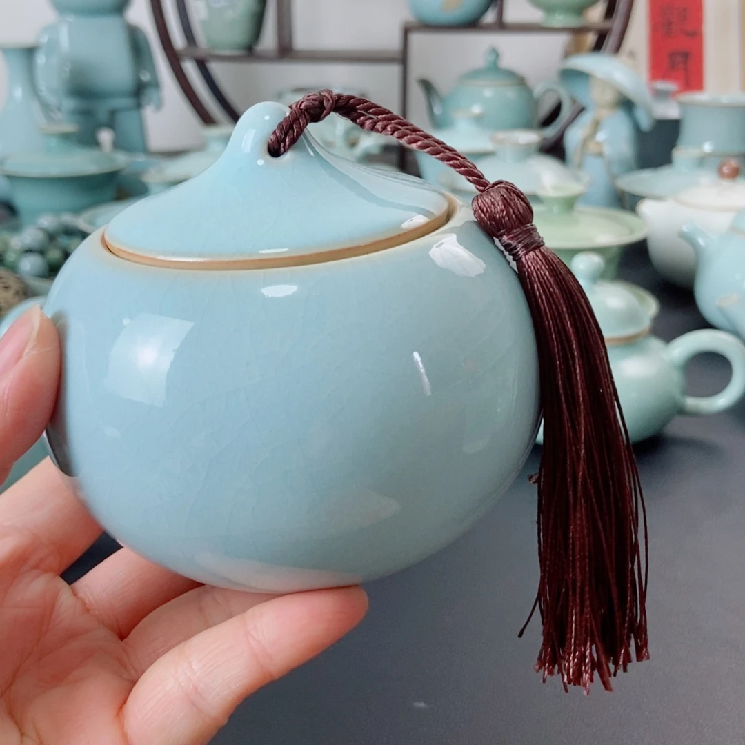 勇***业壶天青釉茶叶罐福利款