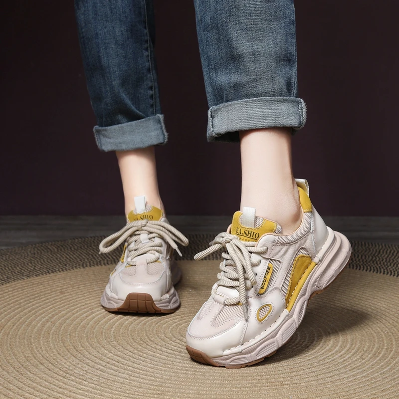 万达撤柜巨轻巨软-头层牛皮（跟高4cm）欧若风2025新款运动老爹鞋女