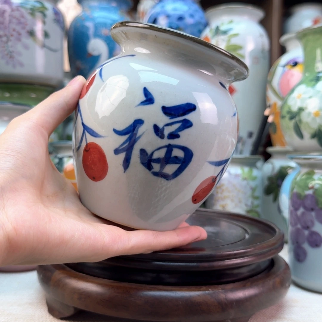 景德镇陶瓷手绘花瓶无孔