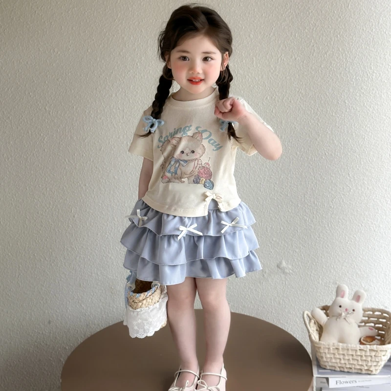 女童夏款短袖蛋糕裙套装中小童夏季洋气甜美时髦两件套半身裙潮款