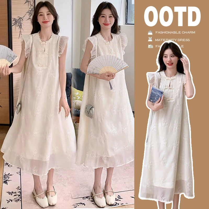 哺乳连衣裙喂奶新中式宽松韩版温柔显瘦花裙夏季蕾丝旗袍小清新