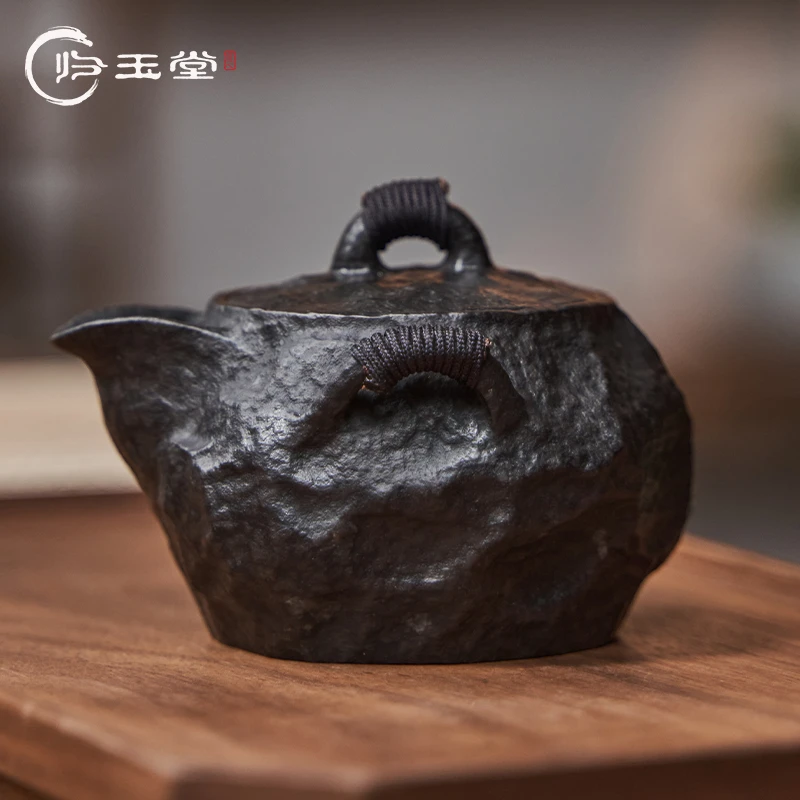 归玉堂天然冰碛岩复古手凿个性高档个人专用泡茶壶宝瓶手抓壶