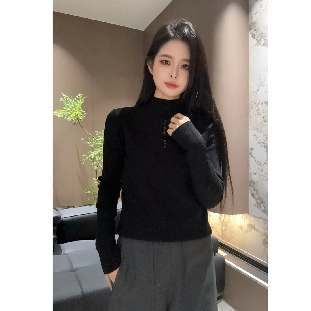 宿慕SUMU时尚气质半高领针织衫9-19秋季2025简约舒适打底毛衣681