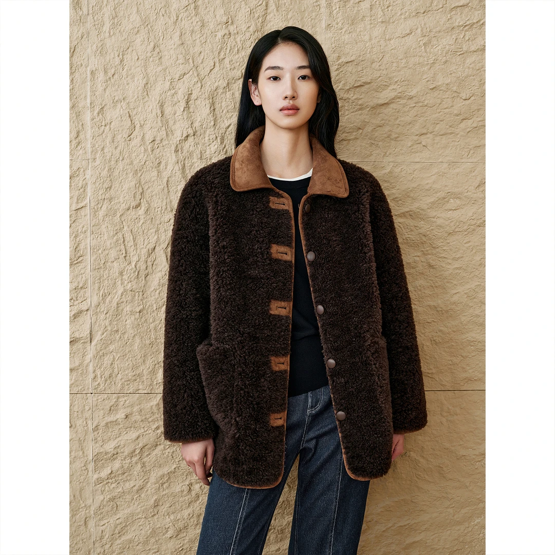 【正反两穿-琥珀流光】INSUN恩裳冬季巴恩风毛呢外套9C64510180