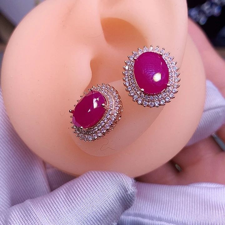 红宝石银S925镶嵌耳饰