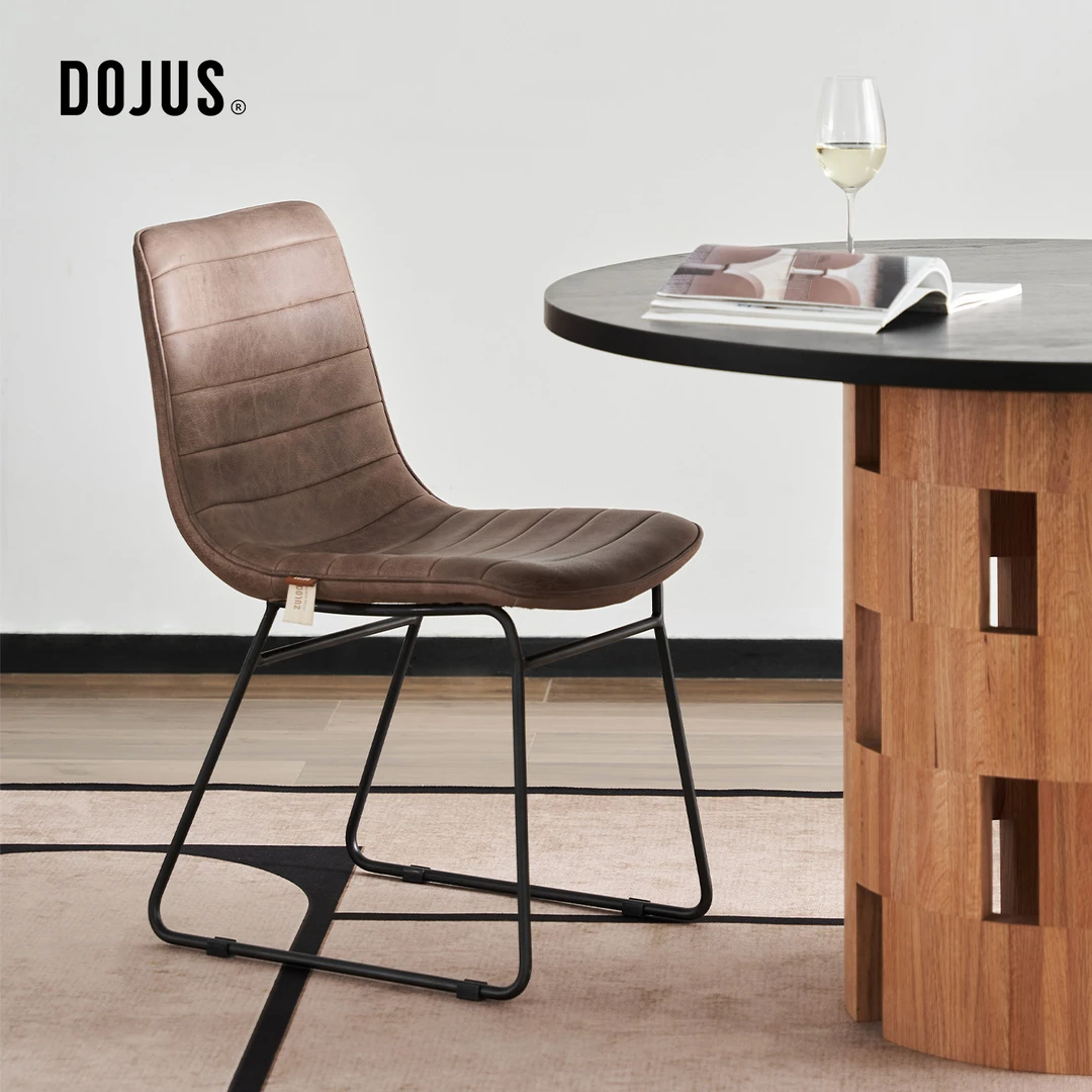 DOJUS度假式 真皮餐椅中古风设计师法式复古靠背休闲洽谈接待椅子