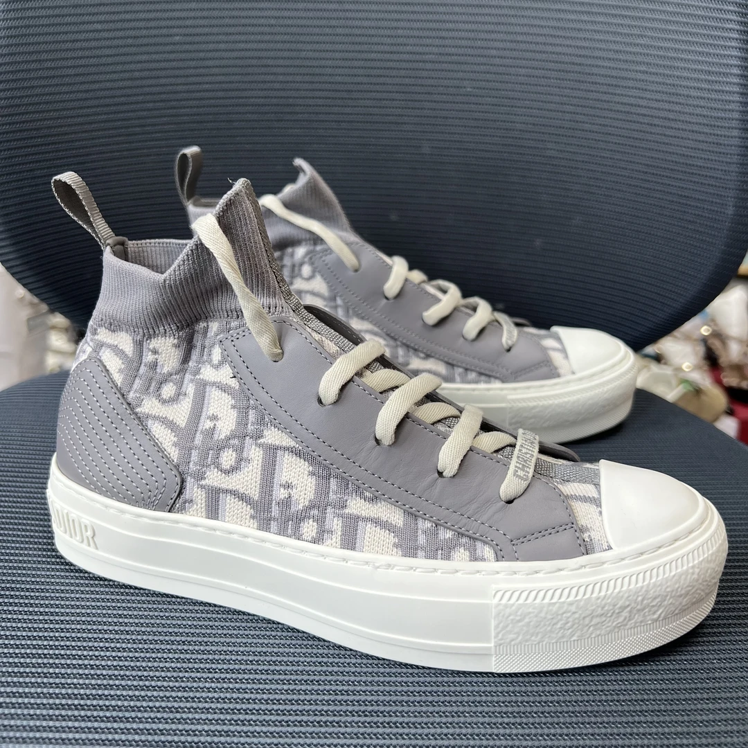 未使用 DIOR/迪奥 35码！迪奥中帮满印袜子鞋灰色运动板鞋休闲鞋