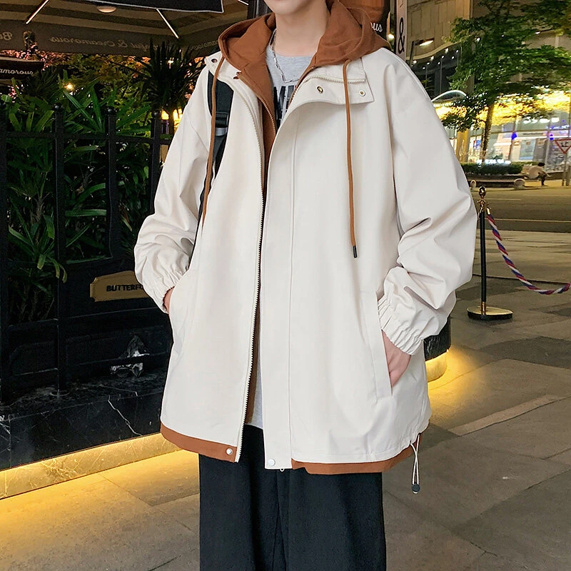 男生春秋新款港风宽松户外连帽夹克冲锋衣青少年学生休闲百搭外套