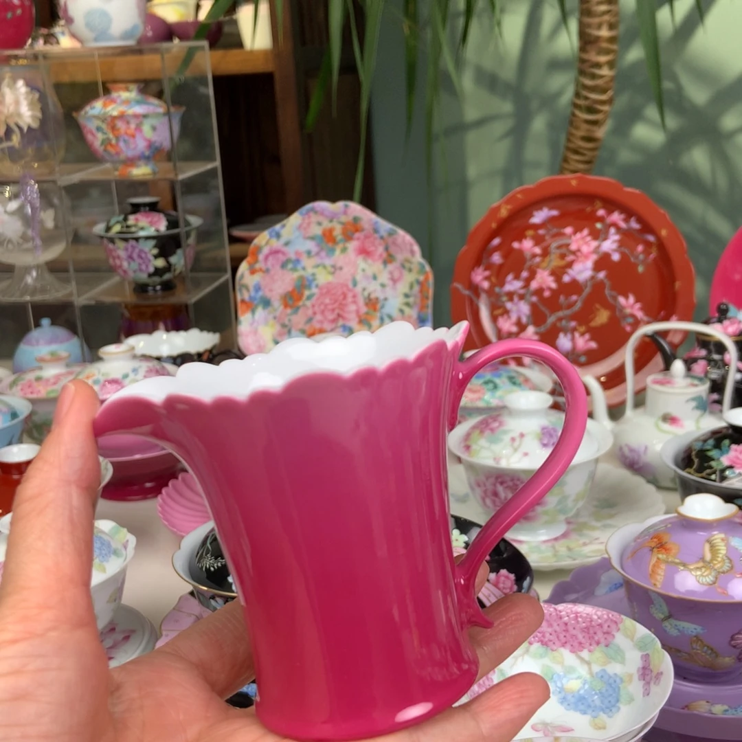 陶景德镇陶瓷胭脂红渐变色公道杯