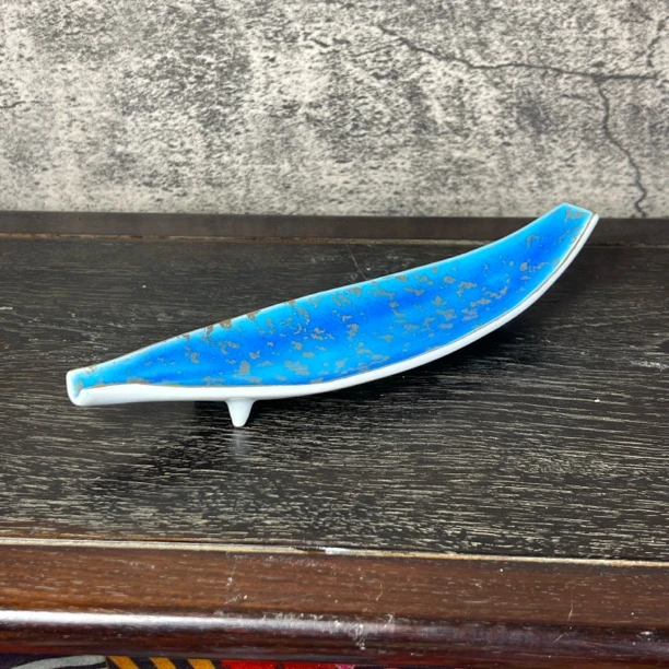 满69包邮日本正品德幸窑叶形洒金三足茶盘(长21厘米)