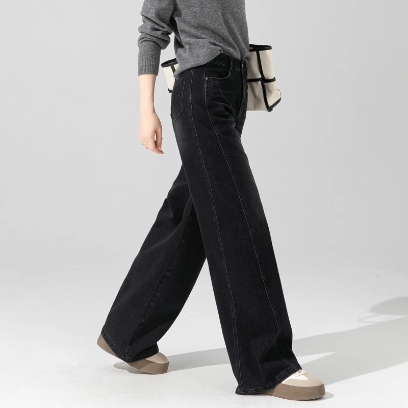 2025新款今年流行爆款牛仔裤女设计感黑色裤子显瘦梨型身材阔腿裤