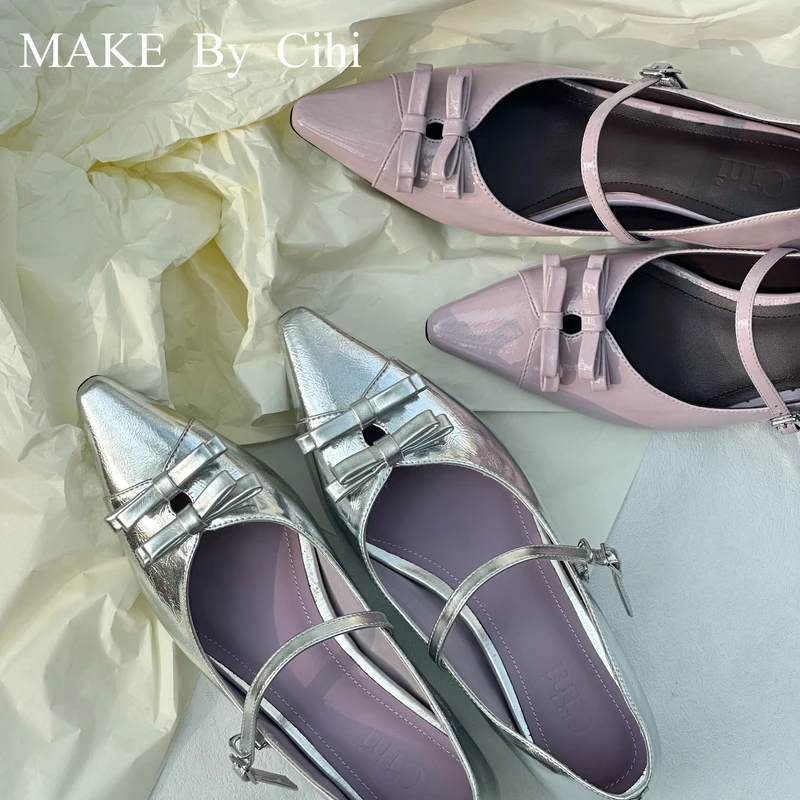 Cihi設計’Hollow bow’法式镂空 蝴蝶结一字带玛丽珍鞋