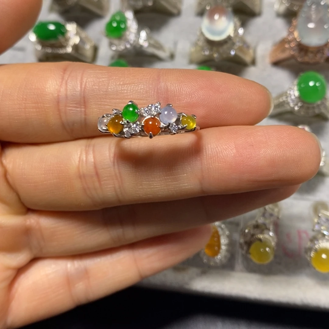 翡翠银S925镶嵌戒指戒指