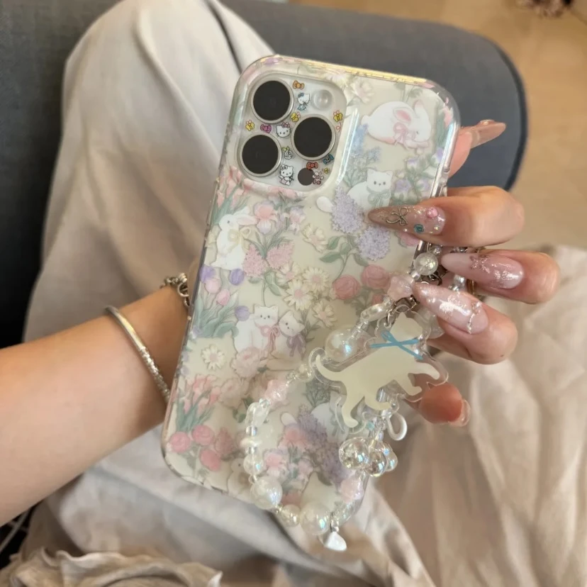 春日碎花油画双子猫适用iPhone16promax手机壳苹果15pro防摔14新