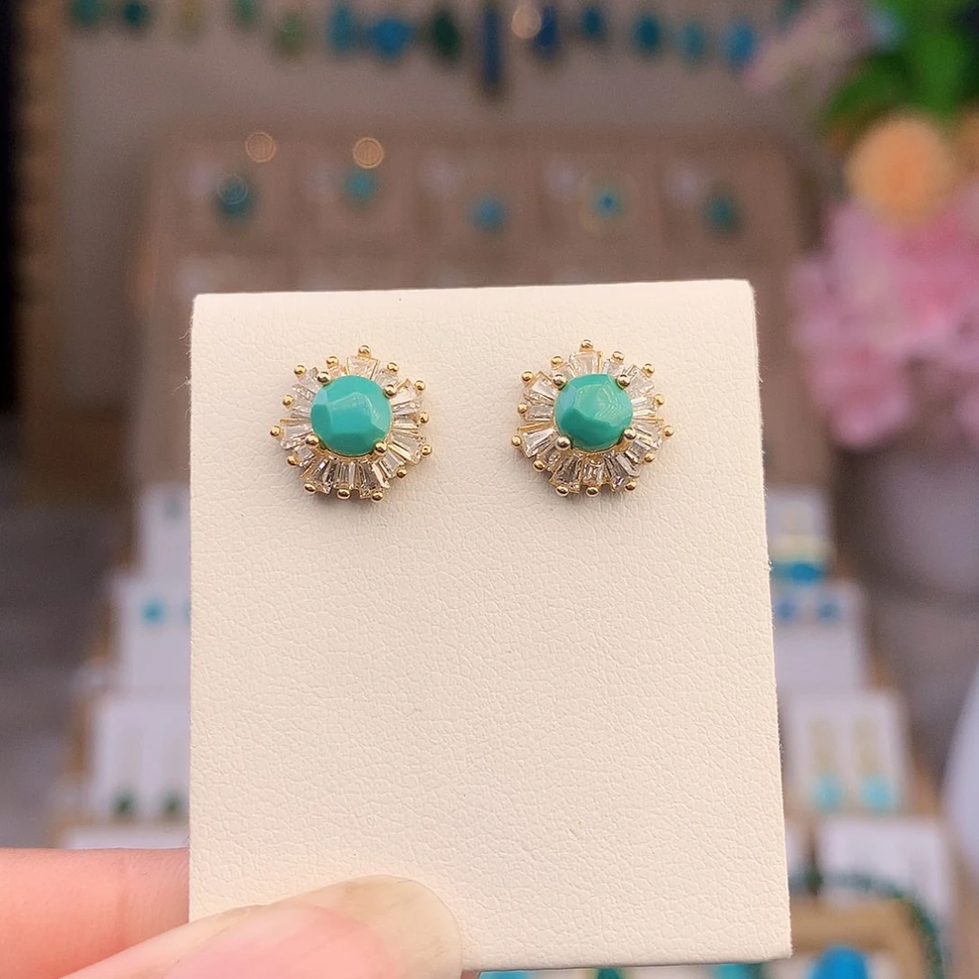 银S925镶嵌绿松石耳饰