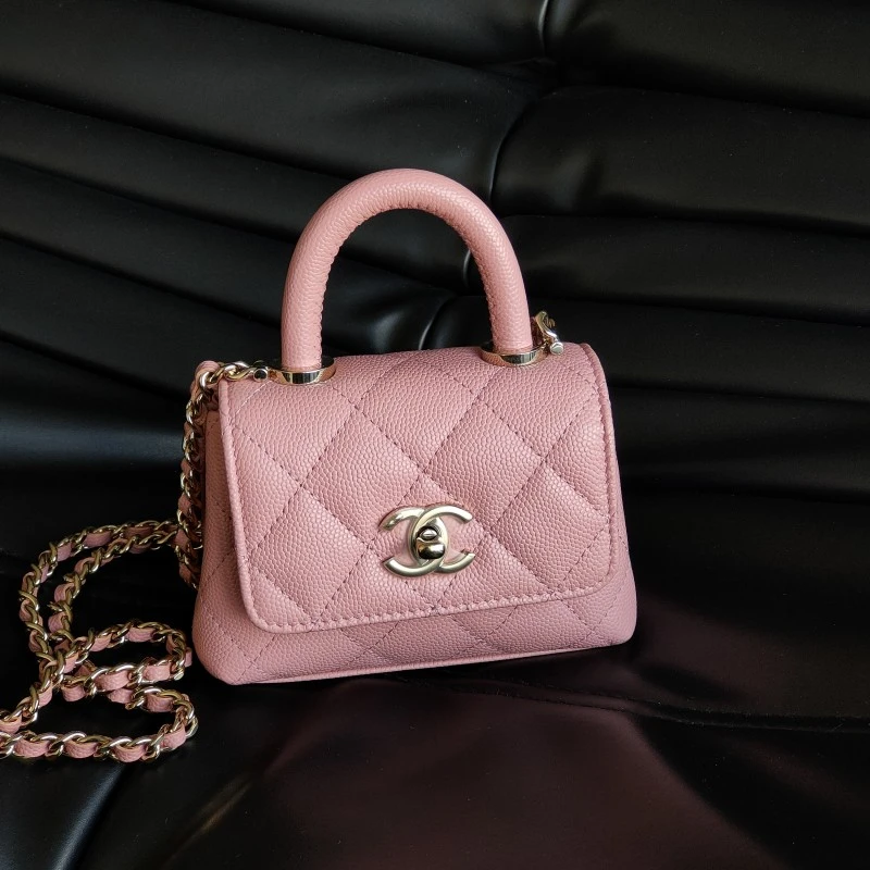 99新 Chanel/香奈儿 24K浅粉色牛皮coco handle超mini斜挎包51753