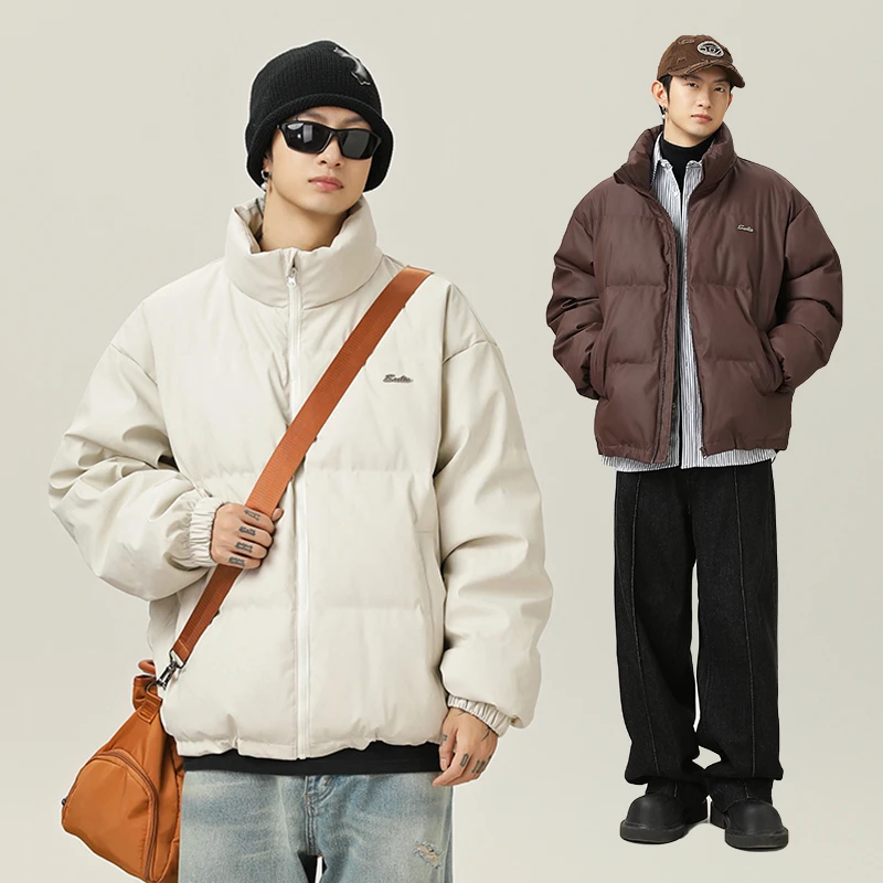 美式复古加厚皮短款棉服冬季款立领棉衣外套潮牌保暖面包服青年