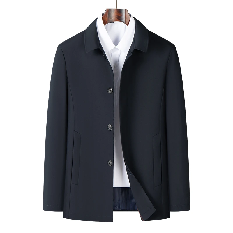 中老年人男士夹克外套扣子款中年商务翻领爸爸装行政休闲薄款上衣