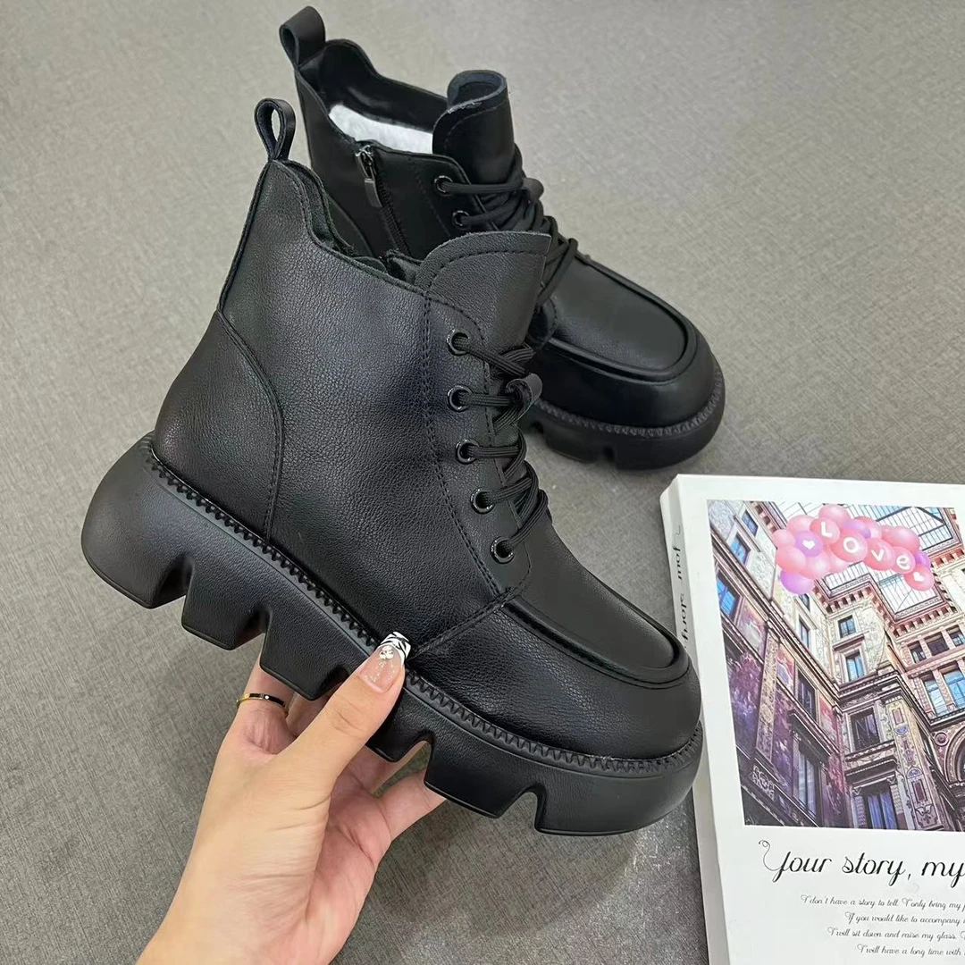 欧货真皮厚底增高韩版百搭马丁靴2106-3