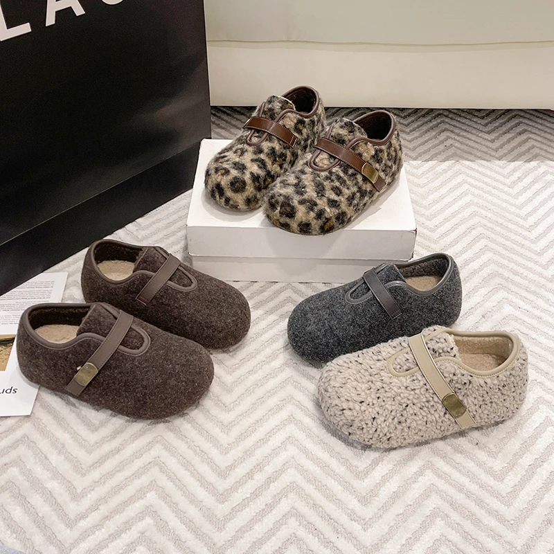 【专柜版】毛呢复古勃肯鞋女2025冬季加绒加厚魔术贴时尚百搭豆豆鞋