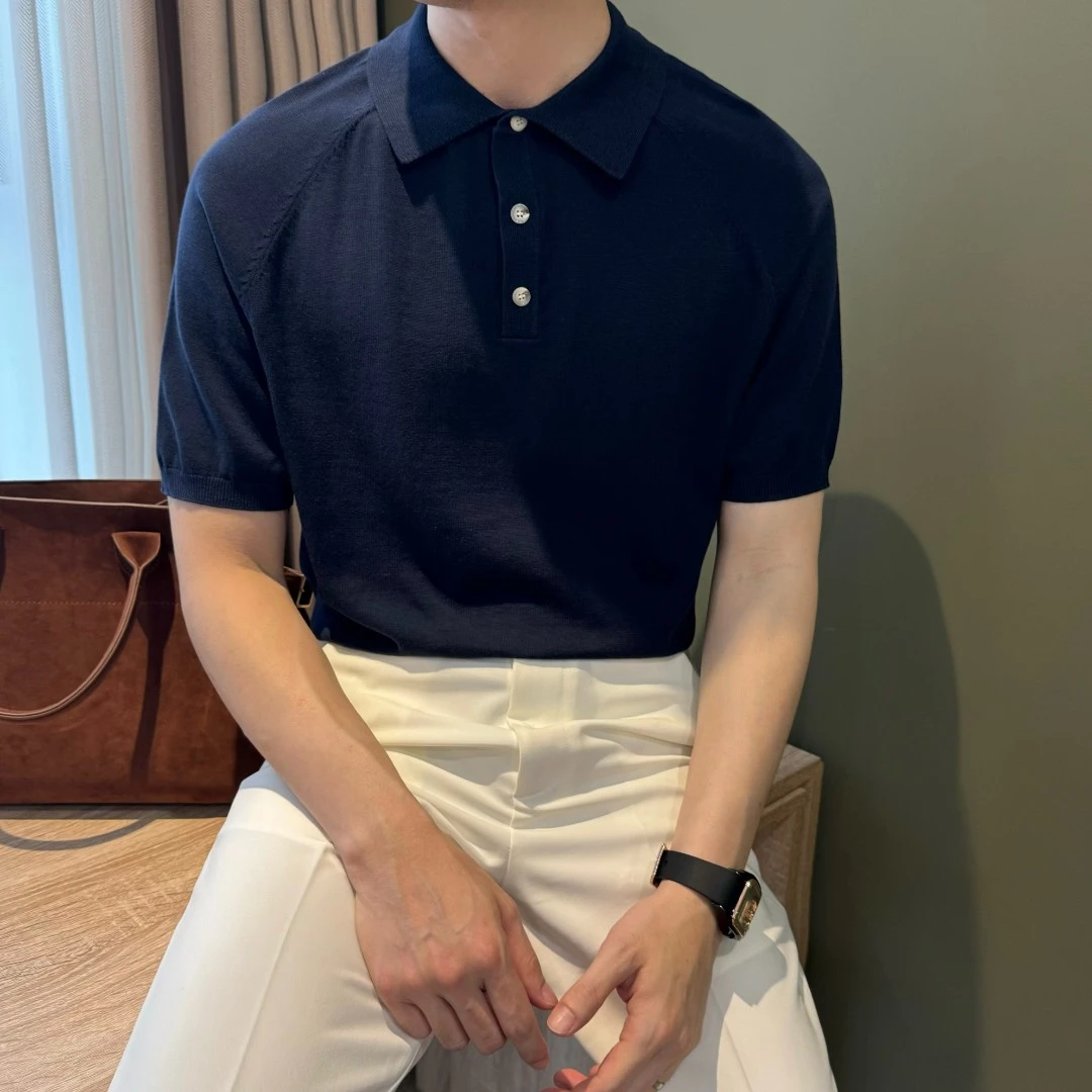 WUSHE物社【亲肤纯棉】男士简约老钱风针织POLO衫夏季时尚翻领T恤男