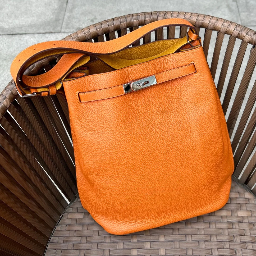 99新 Hermes/爱马仕 sokelly 26爱马仕橙银扣tc皮p单肩包