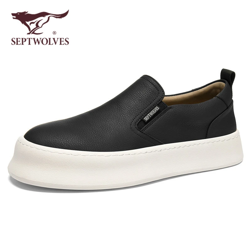 七匹狼官方正品男鞋2025秋季休闲板鞋新款懒人一脚蹬软底黑色皮鞋