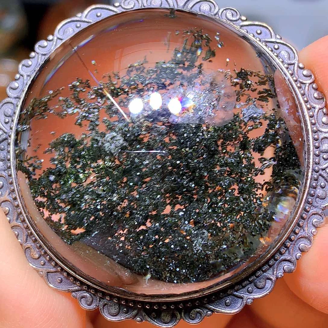 水晶吊坠银S925镶嵌天然水晶