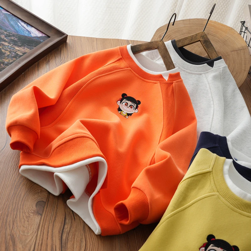 男女童国潮动漫刺绣卫衣假两件中大童简约百搭上衣儿童春新款打底