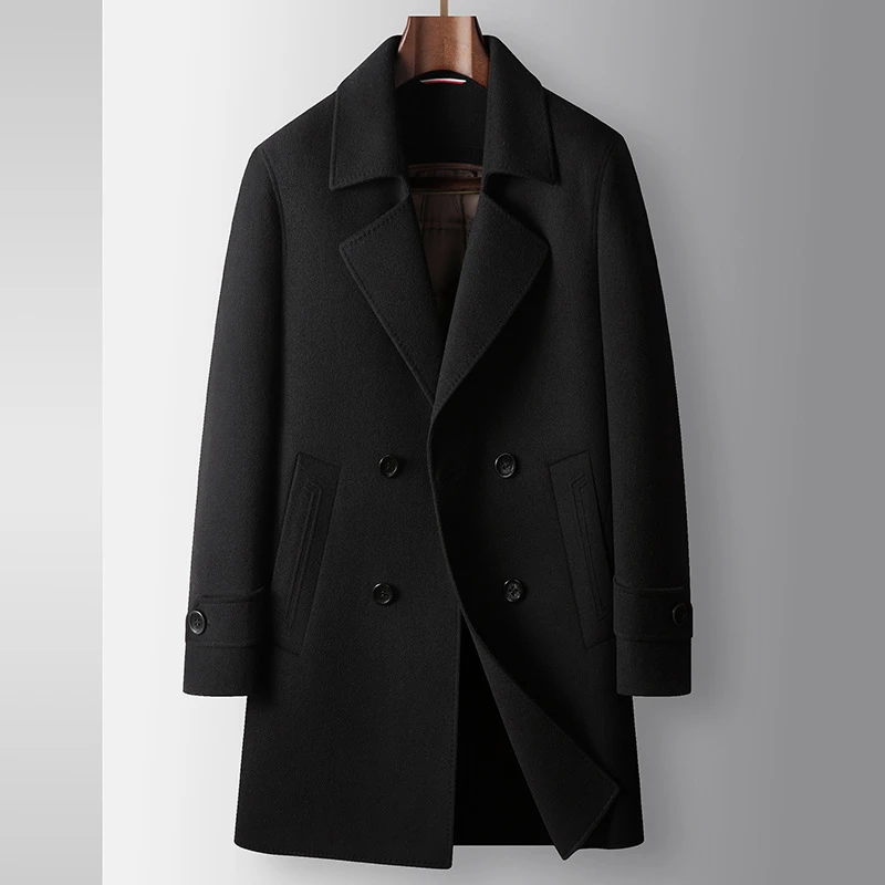 九牧王男装100%羊毛男式毛呢大衣秋冬双排扣青年商务脱卸鹅绒内胆