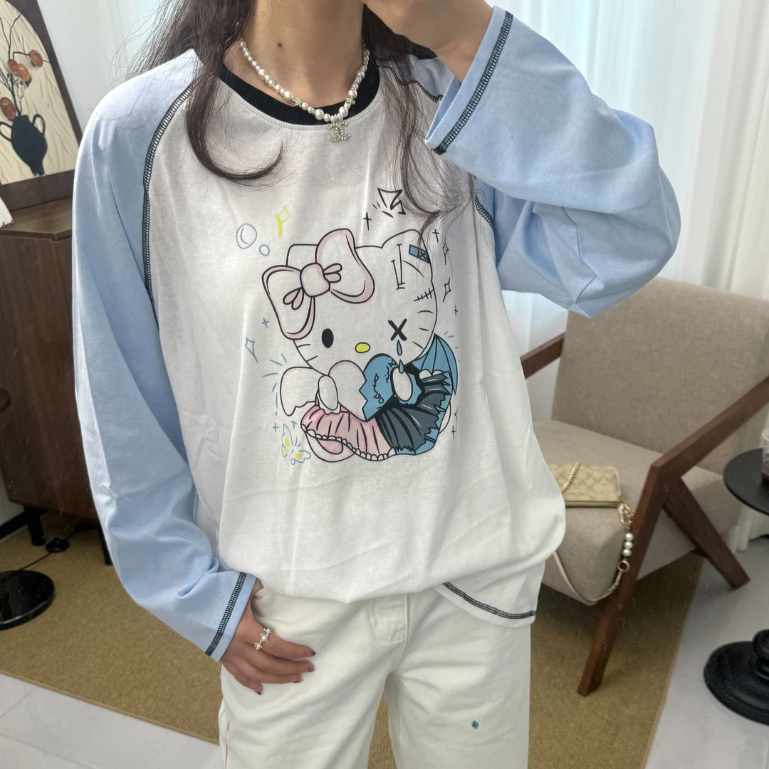 雪花棉kitty猫图案防晒面膜T潮流韩版长袖T恤