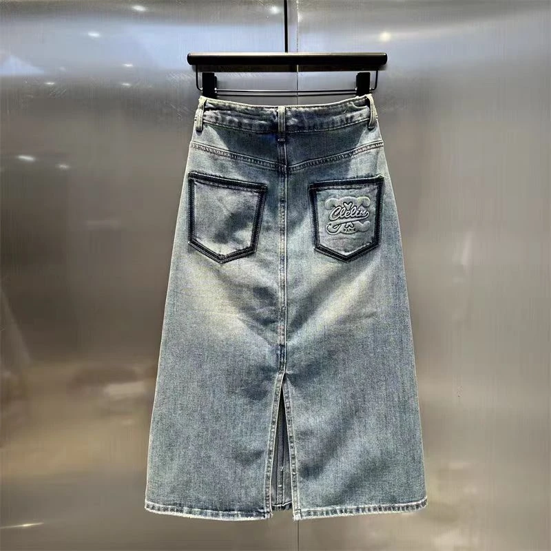 开叉牛仔半身裙女夏季新款中长款高腰包臀设计宽松显瘦百搭裙子女