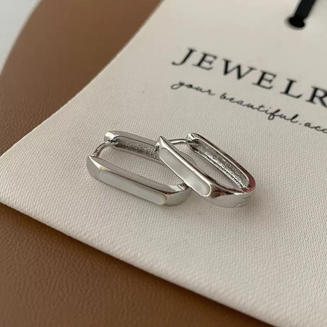 925银耳饰 【方形U形耳扣】电镀白金色简约气质秋冬时尚通勤百搭