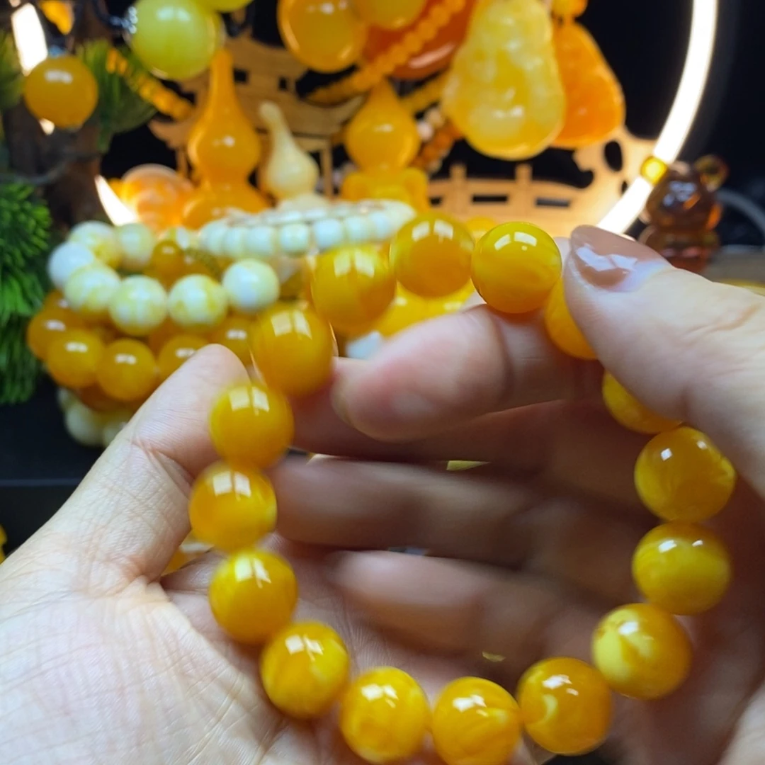 『***』无非金属全品无暇老蜡飘花14精品手串