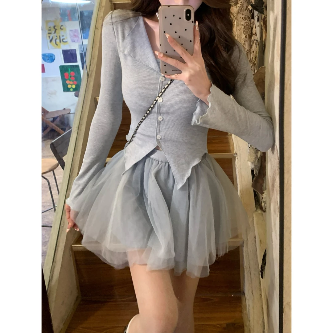 春夏甜美纯欲少女风穿搭新款裙裤网纱高腰蓬蓬半身裙