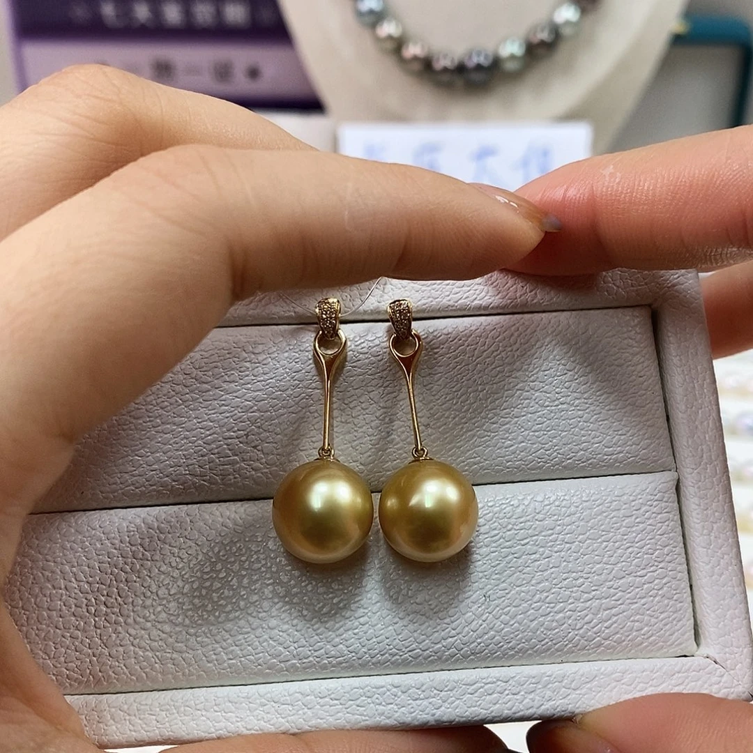 海水珍珠耳饰18K金镶嵌11.7m南洋浓金珠耳环（基本无暇）