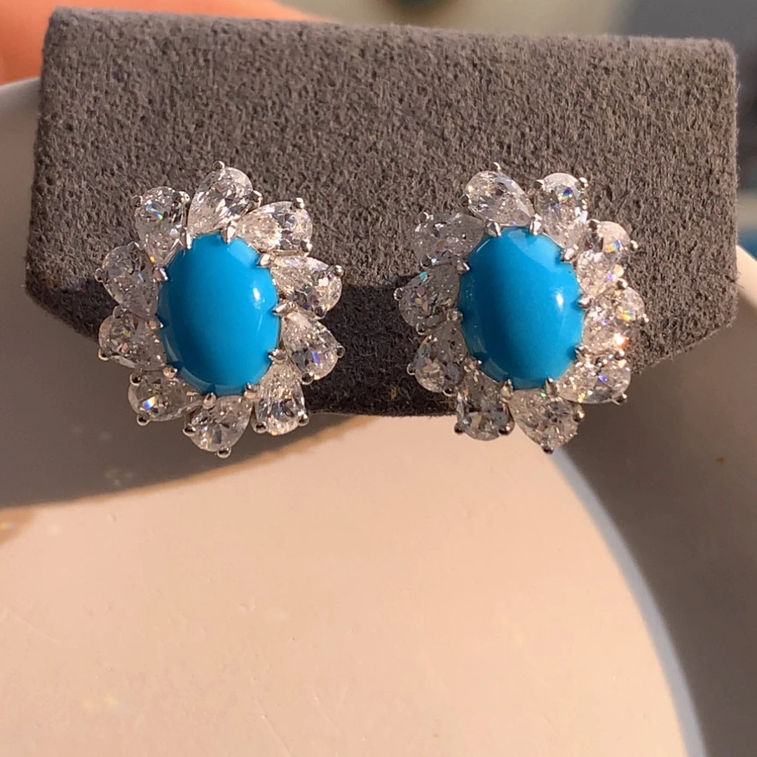 未镶嵌绿松石珠宝奇石耳钉