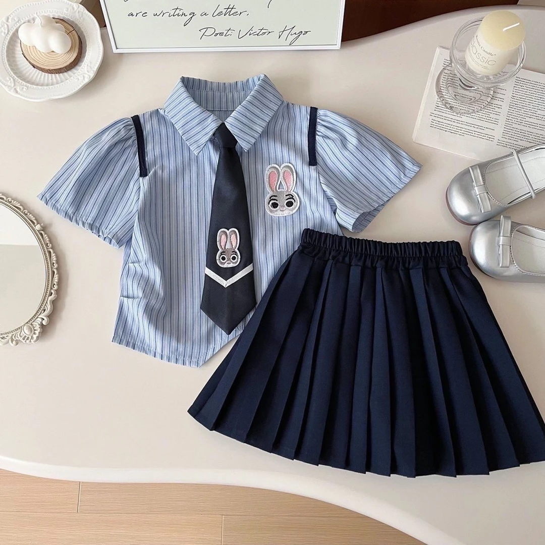 女童学院风JK套装2025夏季女宝宝朱迪警官夏装小女孩百褶裙两件套