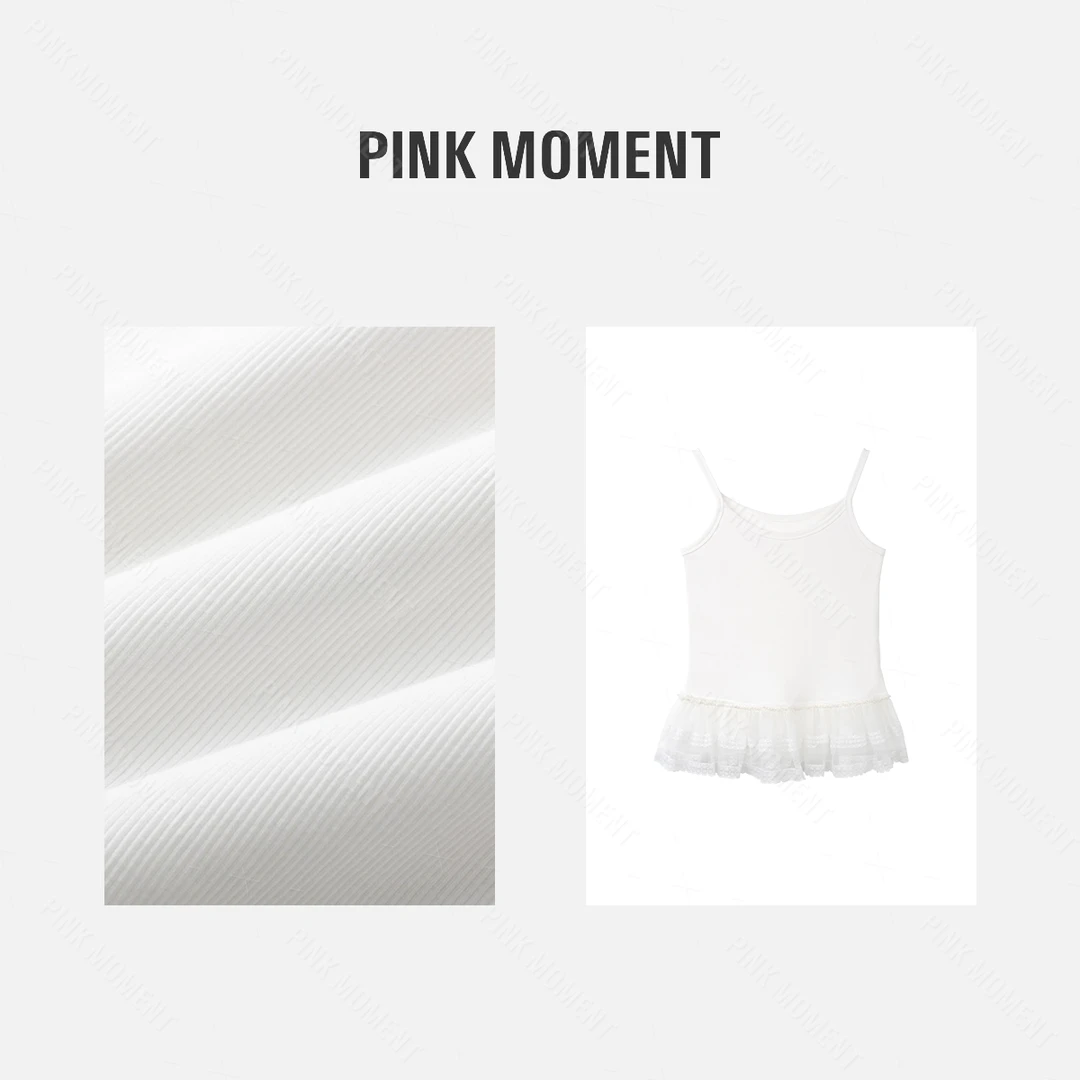 PM王囡囡 白色珍珠钻蕾丝花边拼接吊带背心（无胸垫） ND1A0701