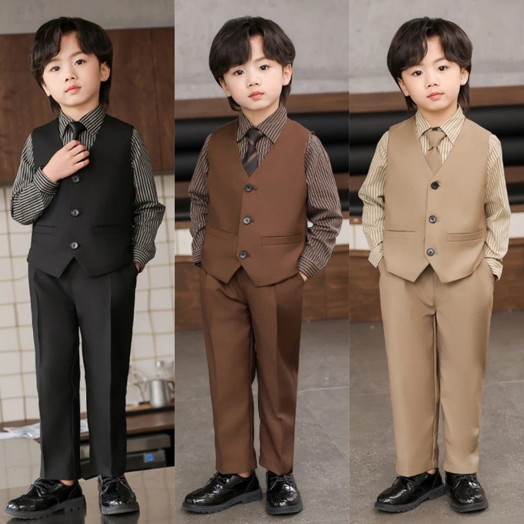 男童潮帅气时髦西装夏季儿童复古港风穿搭男宝宝马甲西服礼服男孩