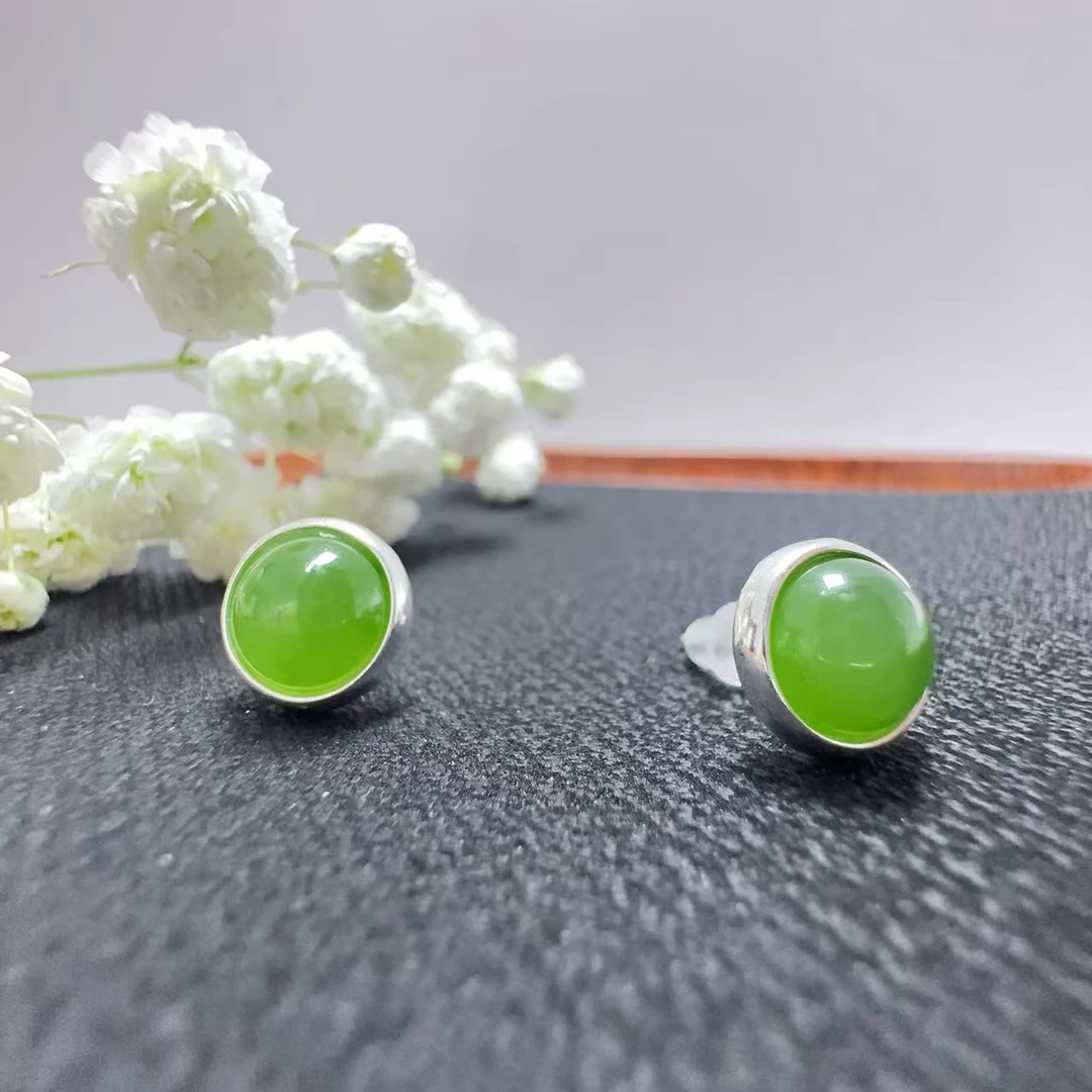 严选天然和田玉碧玉果绿色S925银镶银色时尚精美气质上品女款
