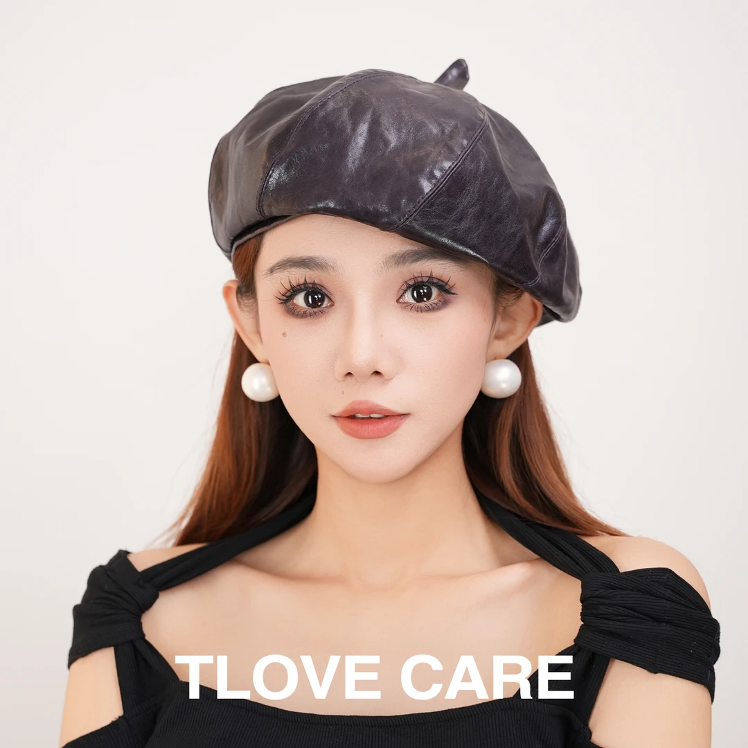 9433-16时髦羊皮贝雷帽女士贝雷帽秋冬贝雷帽百搭礼帽帽子女