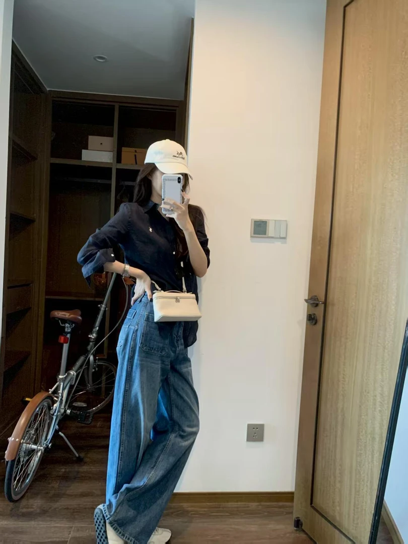 复古高级感休闲女衬衫上衣女长袖2025早秋新款显瘦高腰牛仔裤子潮