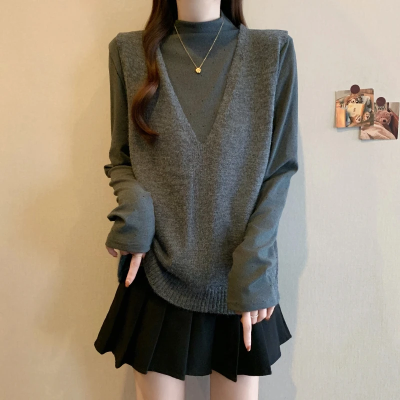 针织衫马甲背心套装秋冬2025新款大码女装胖mm独特半高领内搭上衣