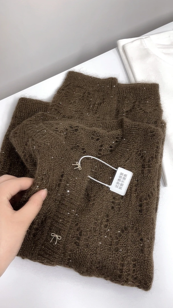 超好看～高级咖蝴蝶结马海开衫624