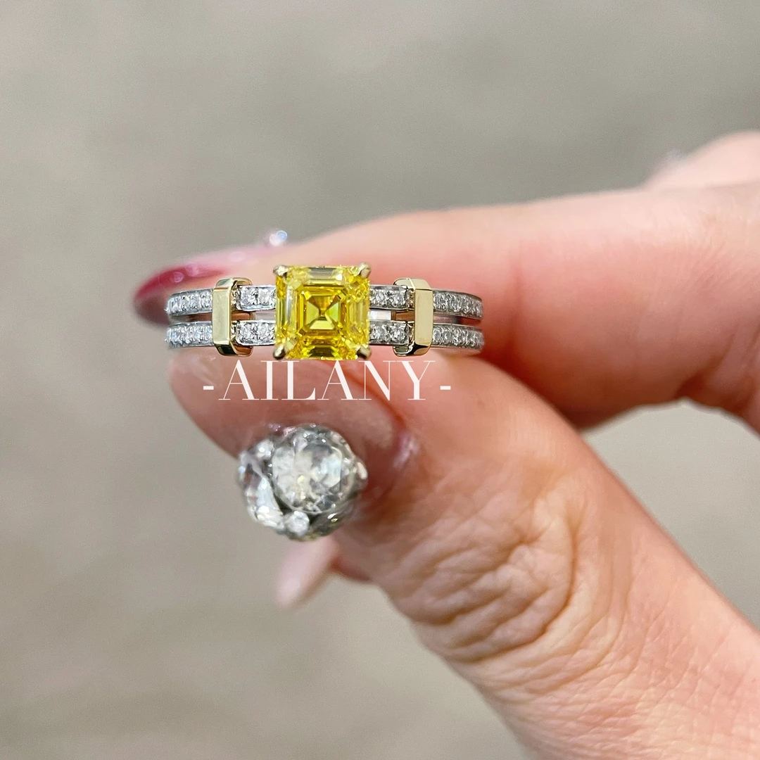 【合成/培育】现货成品直播间同价 18K金 主钻1ct艳彩黄钻戒