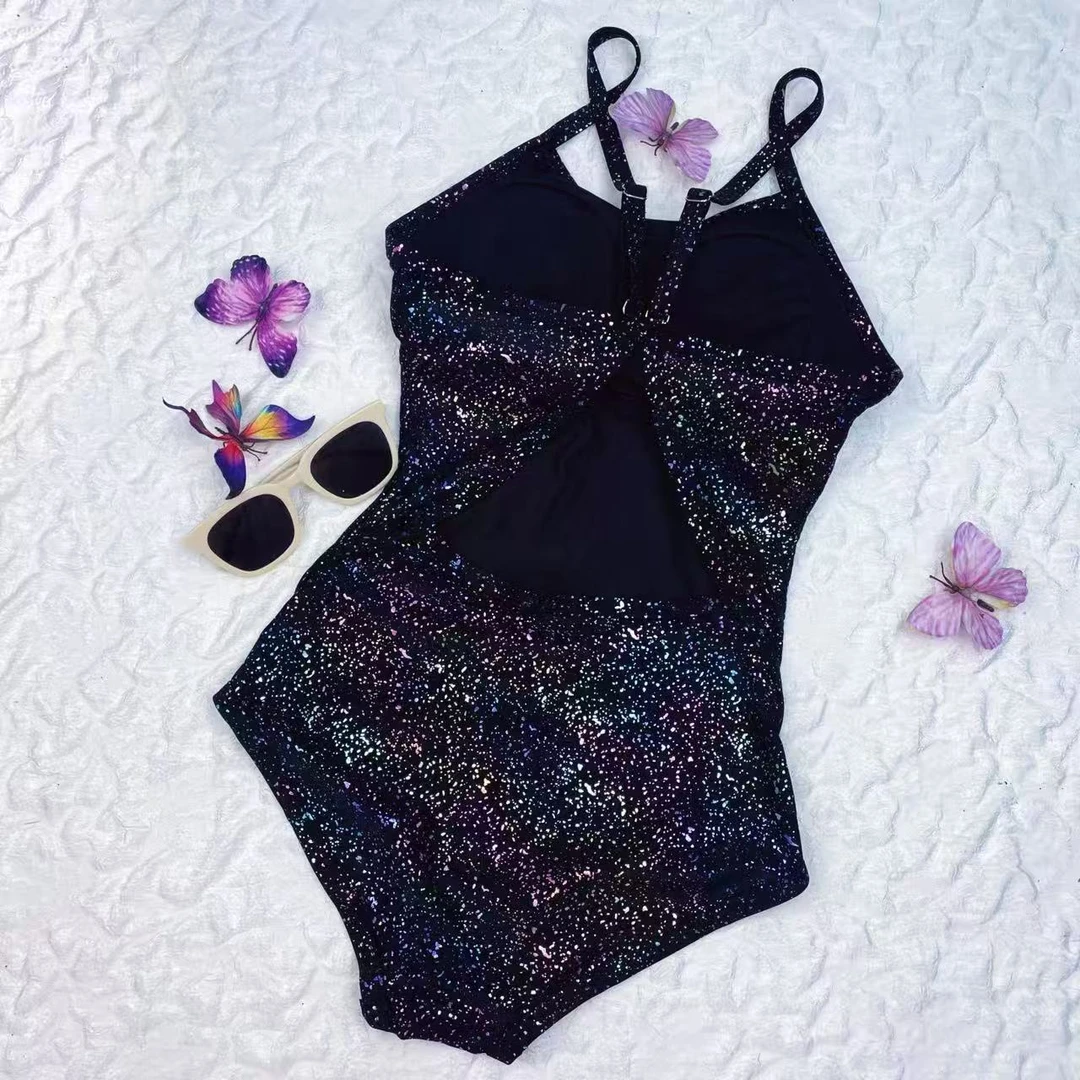 黑色烫金三角女款无袖潜水服女士