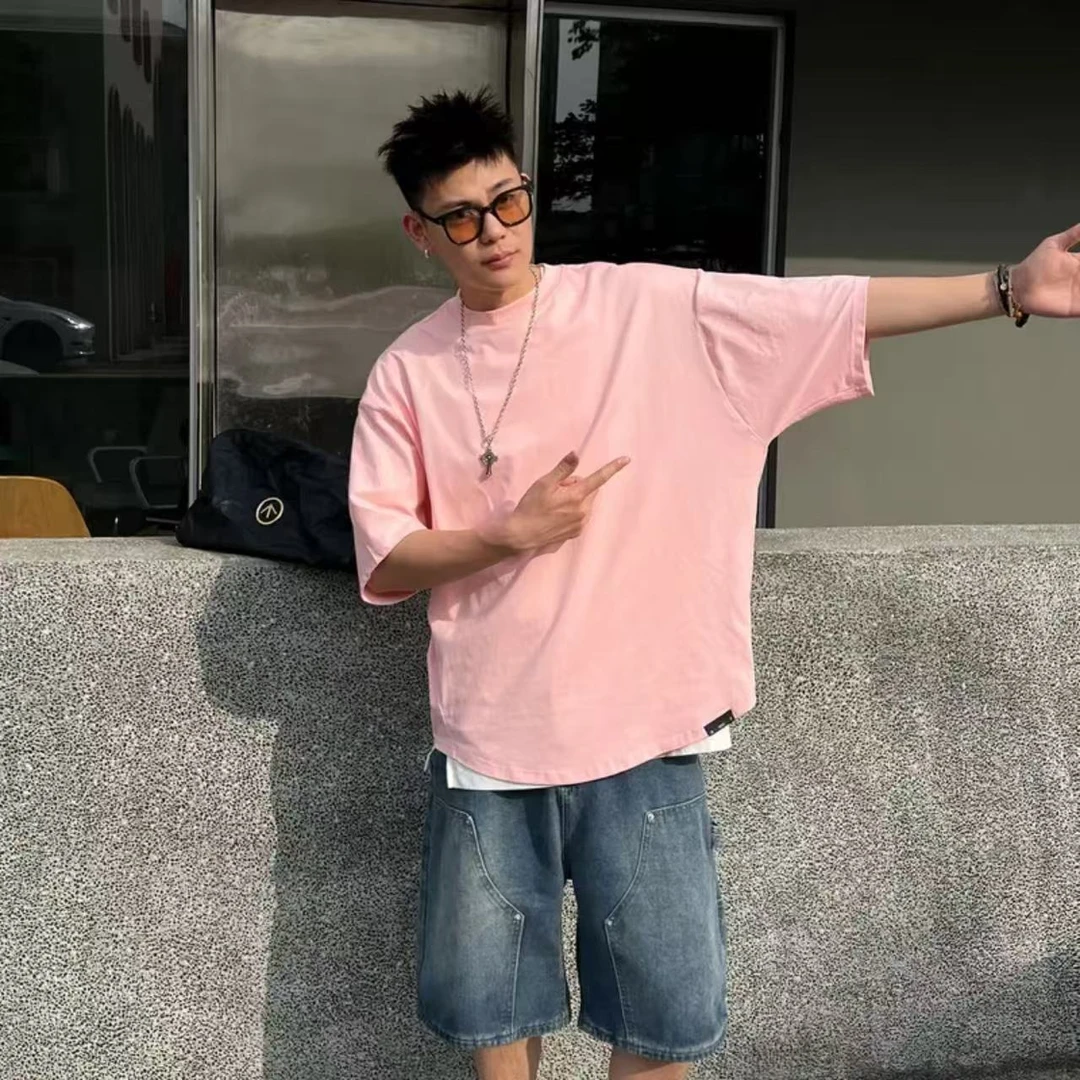 夏季新款极简净版蝙蝠袖圆领短袖男女同款潮牌宽松百搭休闲T恤男