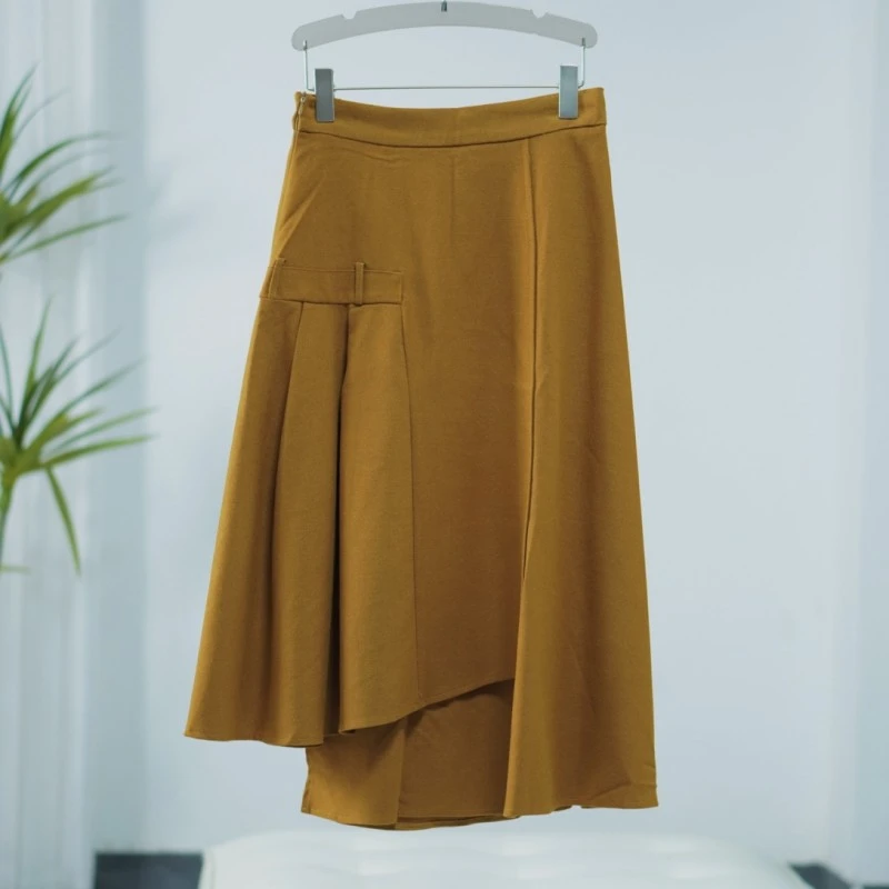 【诗M】O-662  女装时尚不规则搭片长半裙蜂蜡色2513053