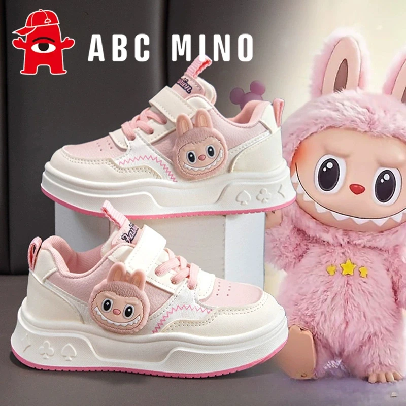 ABC MINO拉布布女童鞋子2025秋季新款皮面软底儿童运动鞋女孩板鞋